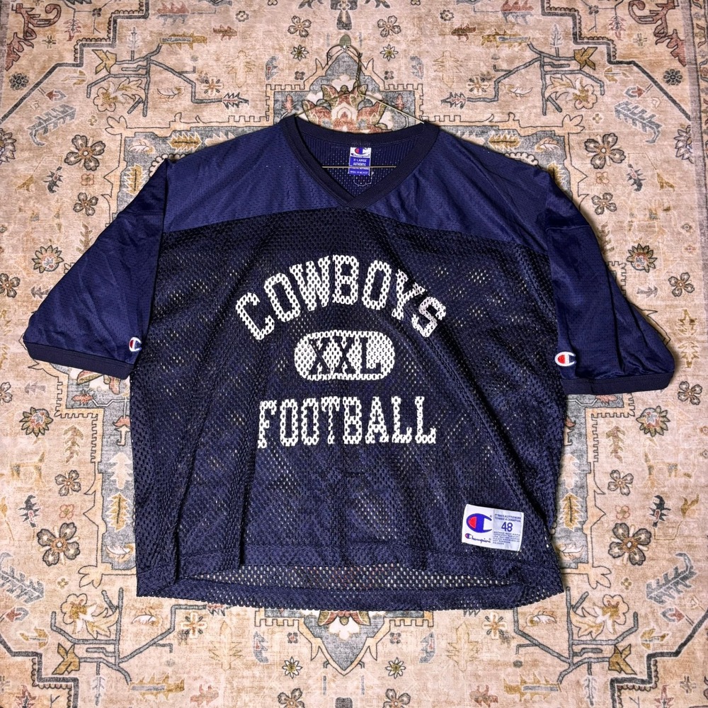 Vintage Champion Dallas Cowboys Football Jersey Navy Mesh Practice Shirt Size 48